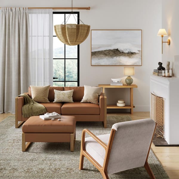 Nathan James Madison 33.5 in. Square Arm Faux Leather Modular Upholstered Sofa in Camel/Light Brown, Corner Seat Only