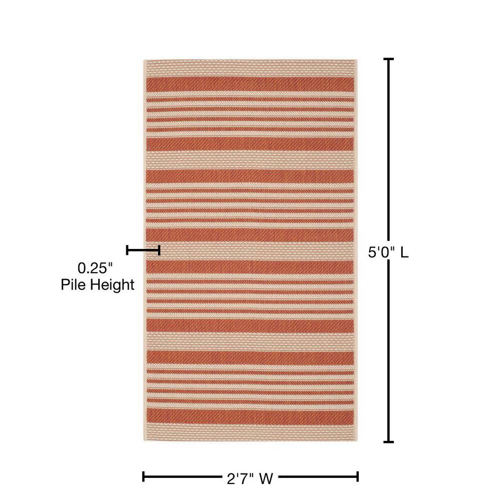 Terracotta & Beige Stripe 2'7" x 5' Flat Woven Synthetic Indoor/Outdoor Rug