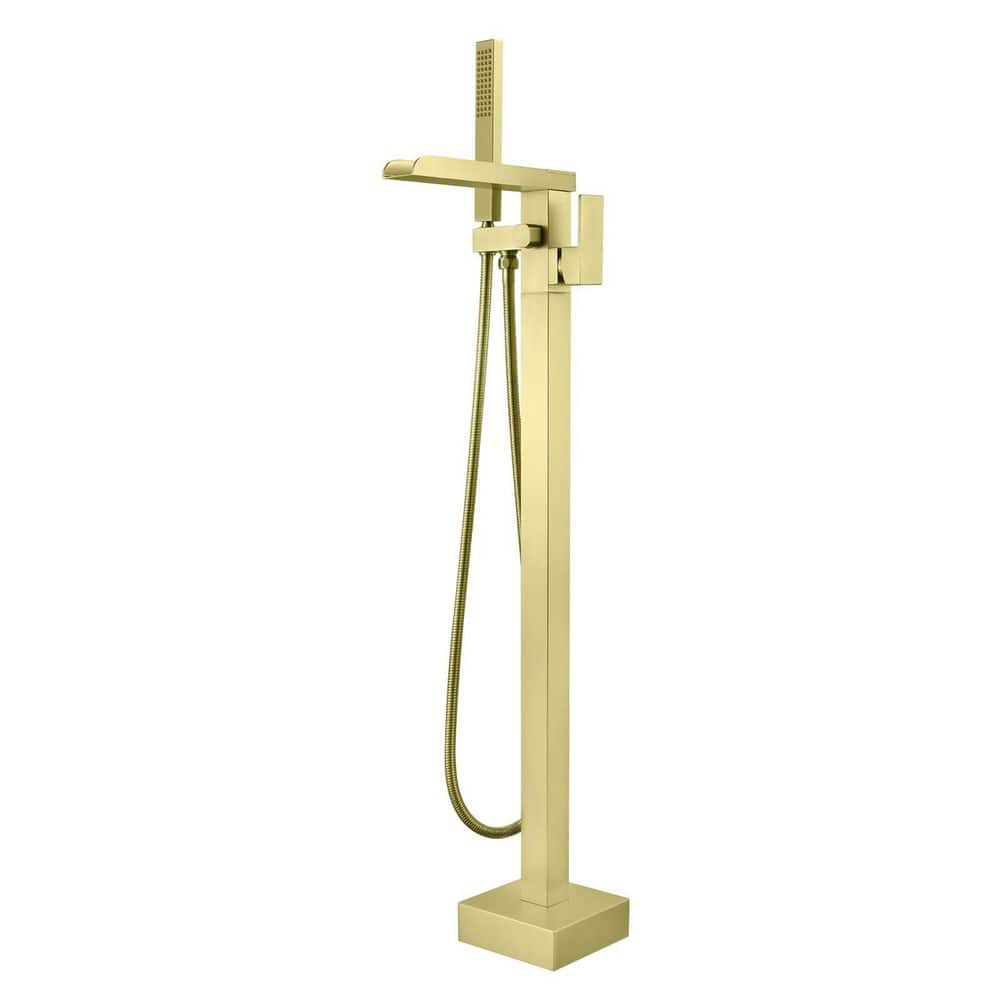 Single Handle Floor Mount Bathtub Faucet Freestanding Tub Filler Standing Shower Faucets with Handheld Shower in Gold price history on PriceWatchPro