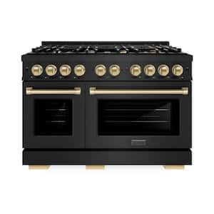 Select 48 in. 8-Burner Gas Range with Double Oven in Black Stainless Steel and Champagne Bronze