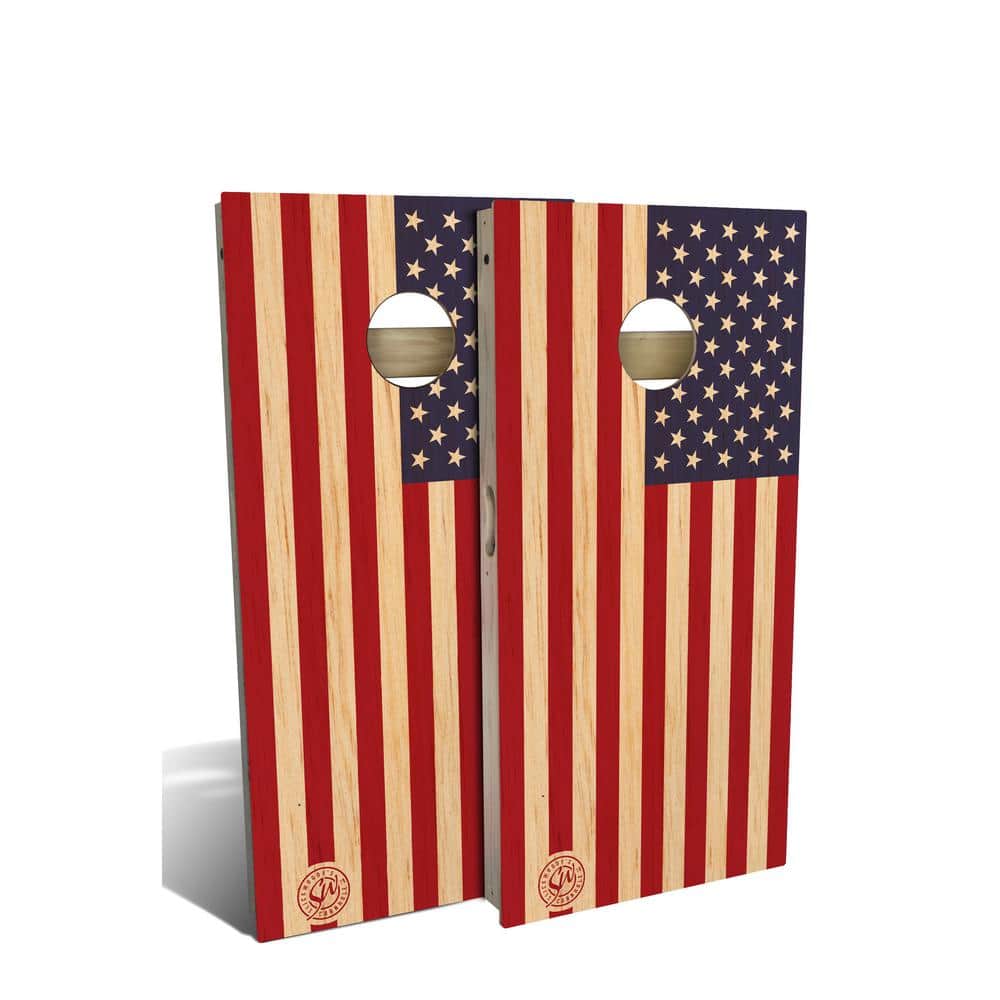 IPG Global Marketing Butternut Wood American Flag Cornhole Set TRB1187 ...
