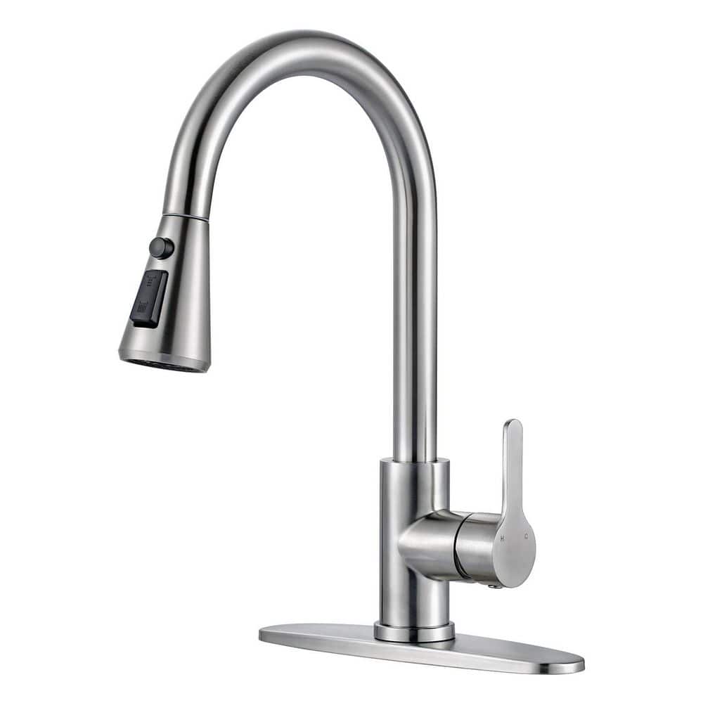 Stainless Steel High Arc Single-Handle Pull Down Sprayer Kitchen Faucet with 3 Spray Modes in Brushed Nickel price history on PriceWatchPro