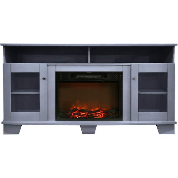 Hanover Glenwood 59.1 in. W Freestanding Electric Fireplace TV Stand in Slate Blue with Charred Log Display