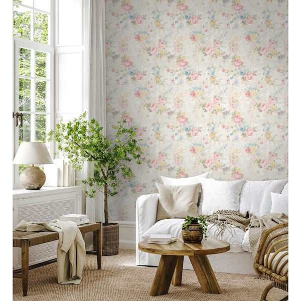 Garden Floral Beige/Yellow/Bleu Vinyl Peel and Stick Strippable Wallpaper Roll (Cover 30.75 sq. ft. )