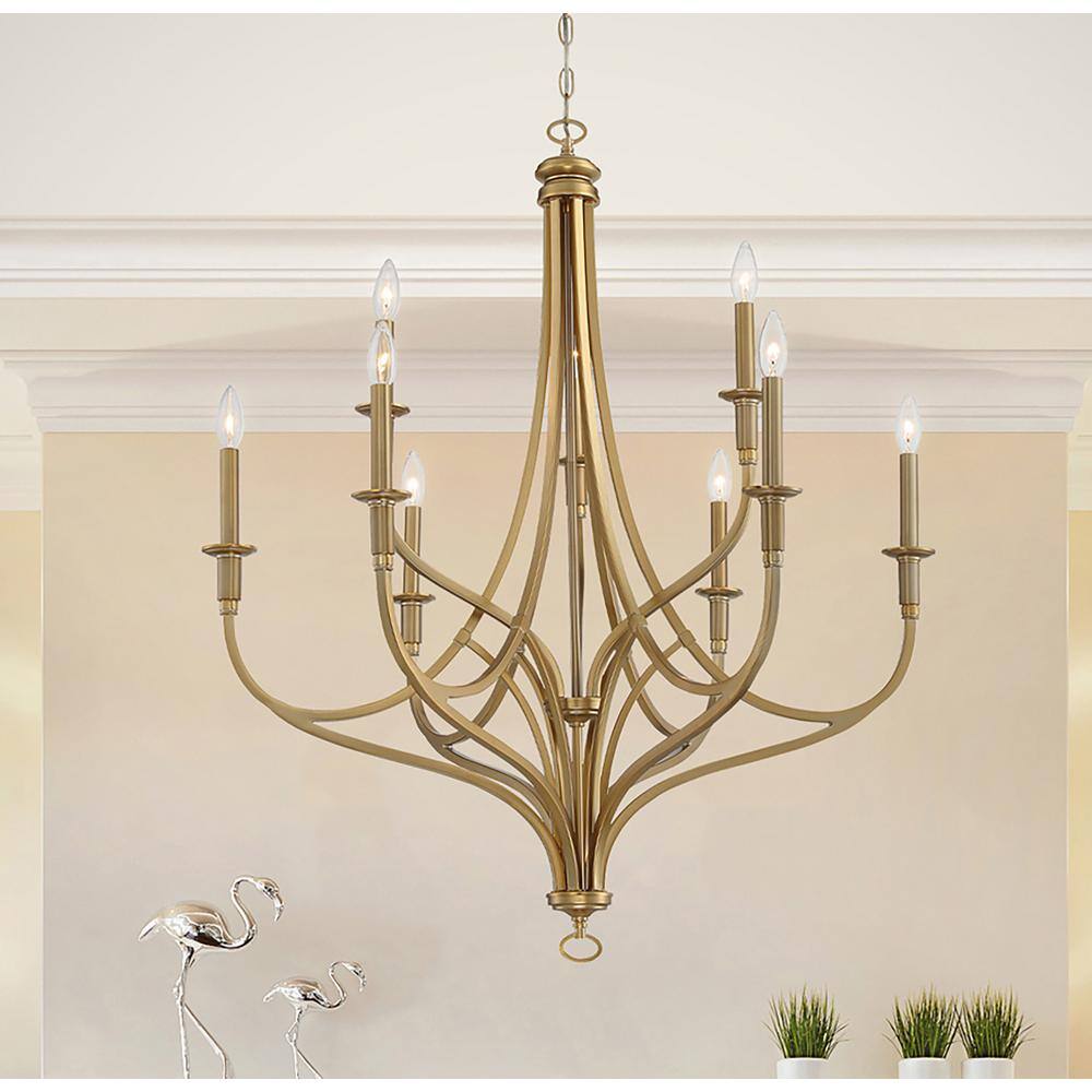 Elegant Brushed Honey Gold 9-Light Candle Chandelier