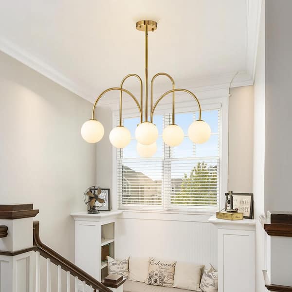 RRTYO Finchley 6-Light Gold Modern Linear Sputnik Chandelier with