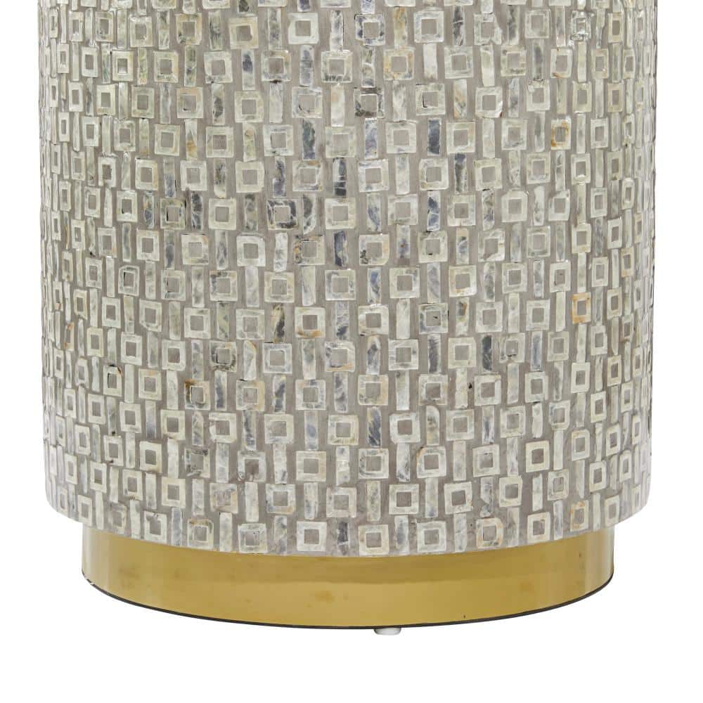 18 in. Gray Large Round Wood End Table with Gold Base - thumbnail 5