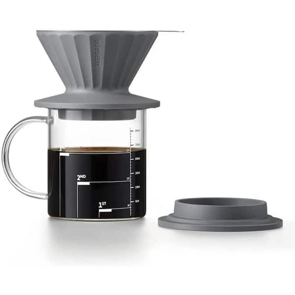 BUYDEEM 1 Cup Gray Pour Over Coffee Maker Set Reusable Stainless Steel Coffee Filter with Glass Cup Pour Over Coffee Filter