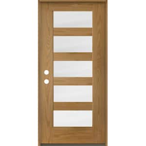 ASCEND Modern 36 in. x 80 in. Right-Hand/Inswing 5-Lite Satin Etched Glass Bourbon Stain Fiberglass Prehung Front Door