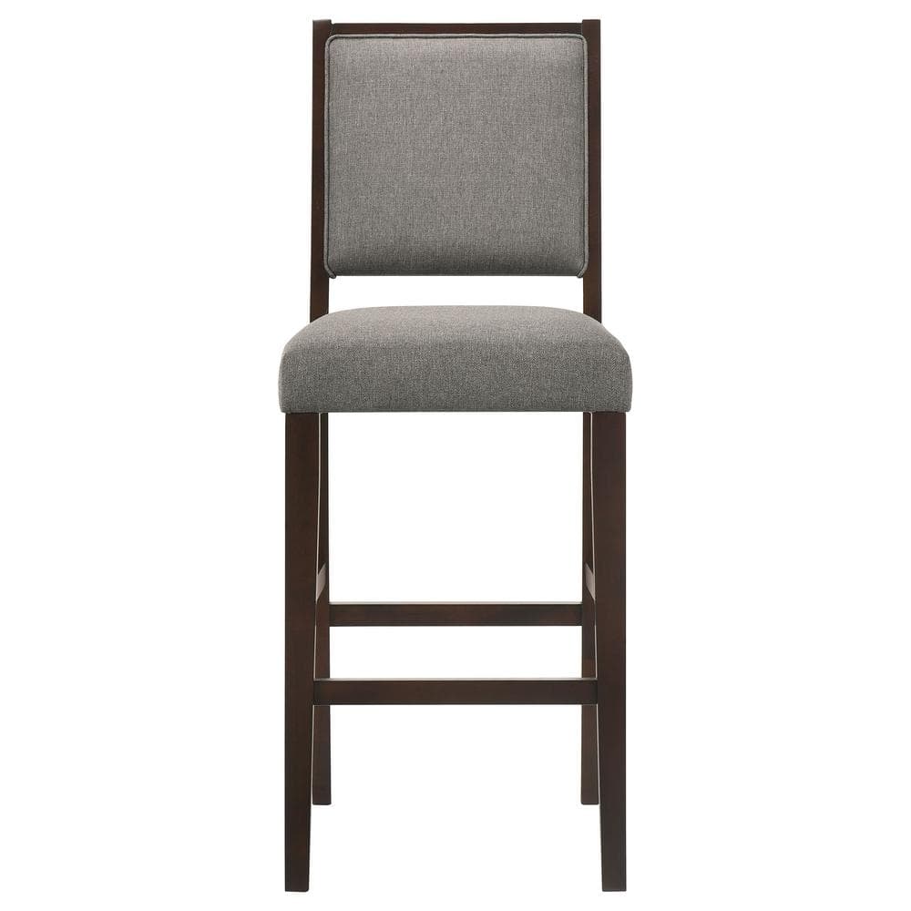 Gray Upholstered Transitional Wood Bar Stools with Footrest