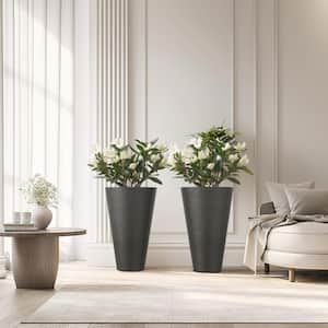 Large and Tall 29 in. H Round Charcoal Black Plastic Planter Pots for Indoor/Outdoor Plants Set of 2