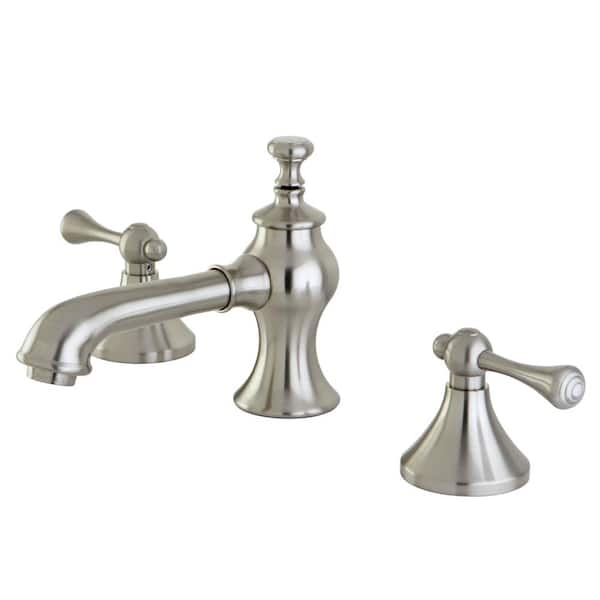 English Lever 8 in. Widespread 2-Handle Mid-Arc Bathroom Faucet in Brushed Nickel