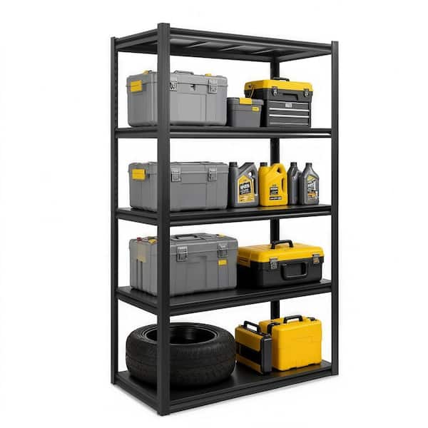 5-Tier Heavy Duty Metal Adjustable Garage Pantry Storage Shelving Unit in Black (47.2 in. W x 78 in. H x 23.6 in. D)