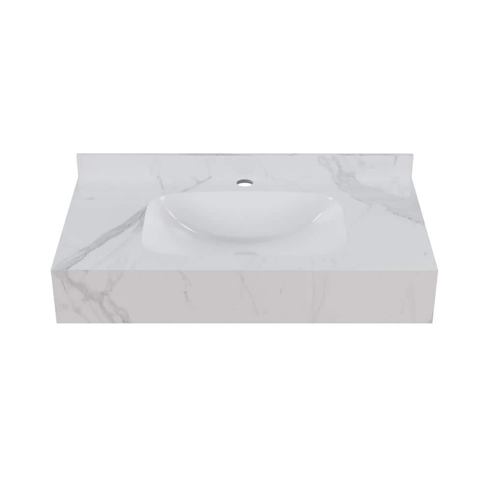 Avancer 36'' White Marble Wall Mount Ceramic Sink