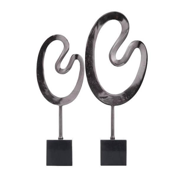 CosmoLiving by Cosmopolitan Black Marble Abstract Sculpture with Black Base (Set of 2)