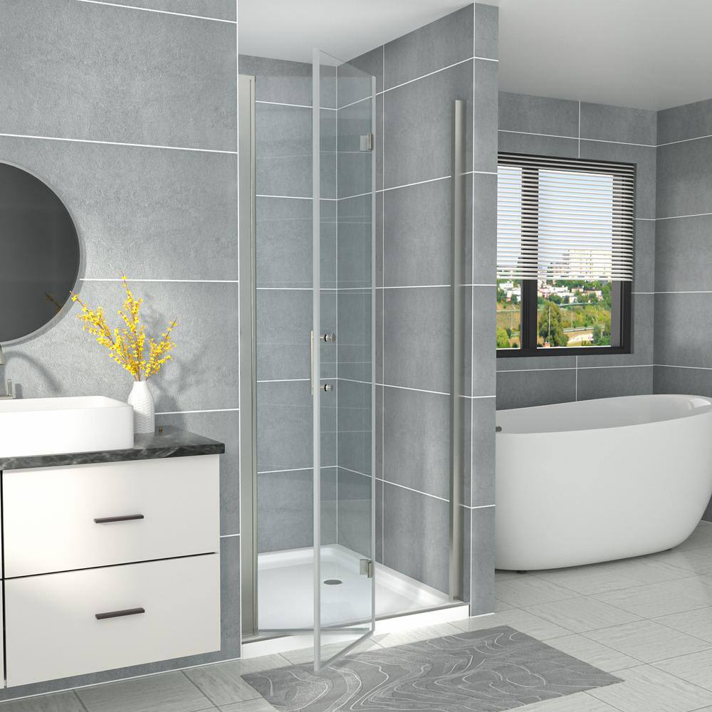 31.4" Brushed Nickel Semi-Frameless Bi-Fold Shower Door with Clear Glass