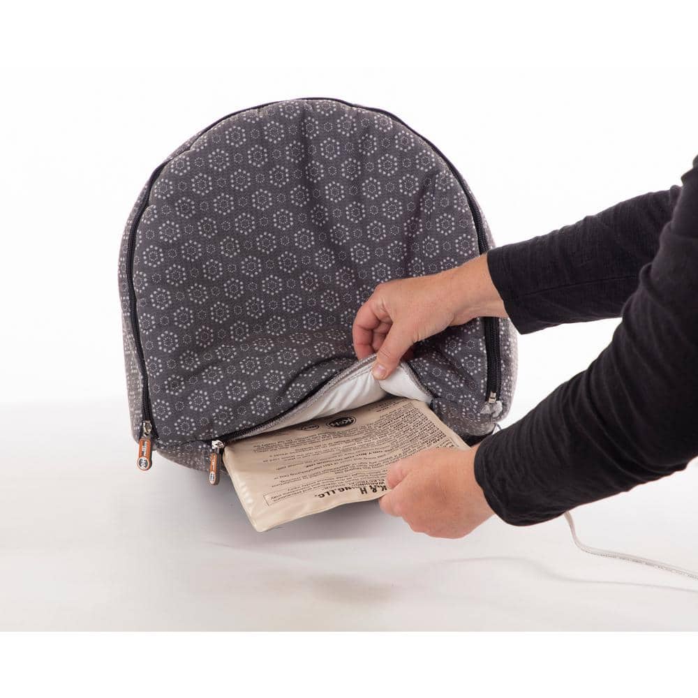 Navy Geo Flower Heated Cat Cave with Fleece Interior