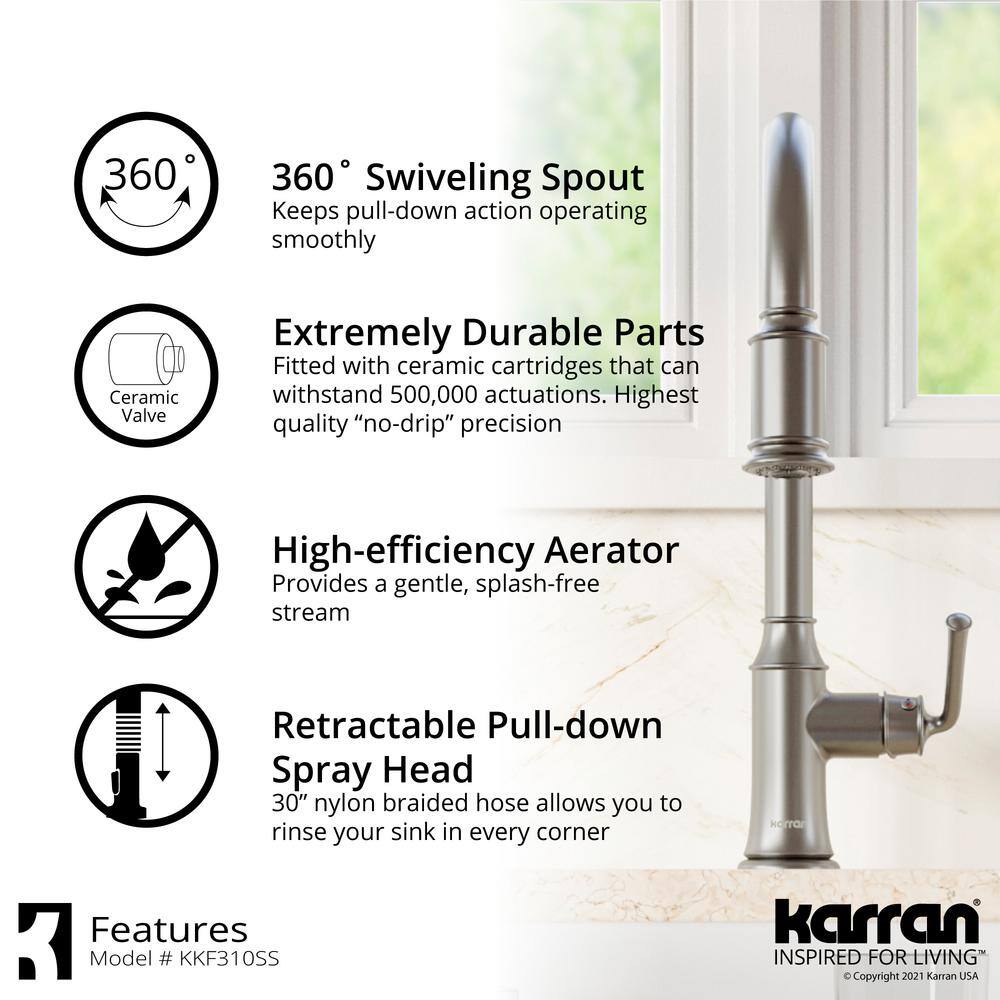 Auburn Stainless Steel Single Handle Pull Down Kitchen Faucet