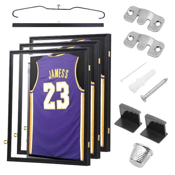 MUKE Black 24 in. x 32 in. Jersey Frame Display Case, Acrylic Glass Shadow Box with and Hanger 3-Pack