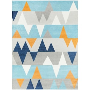 Modern Geometric Abstract Blue 4 ft. x 6 ft. Area Rug