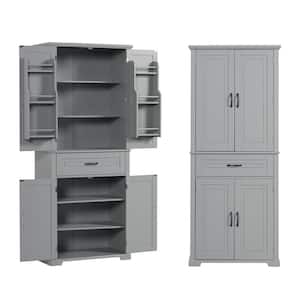 Multiple Storage Space 30 in. W x 15.7 in. D x 72 in. H Gray Linen Cabinet with Doors and Drawer, Adjustable Shelf