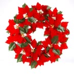 24 in. Artificial Dia Battery Operated Lighted Poinsettia Wreath with 45 Warm White Micro LED Lights