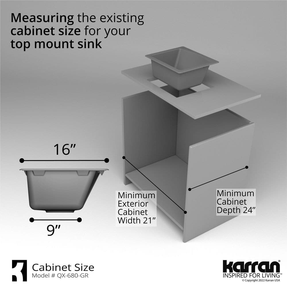 Gray Quartz Composite Single Bowl Drop-In Kitchen Sink