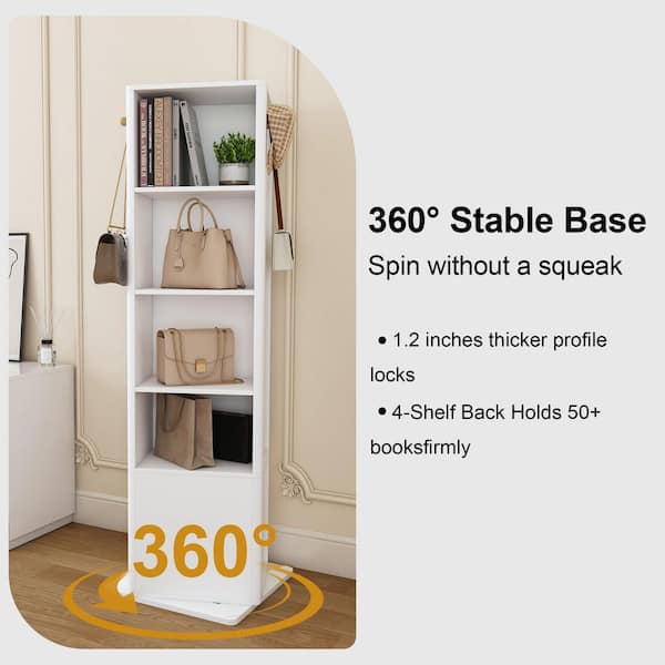 White MDF Wood 360° Rotating 19.7 in. W Jewelry Armoire with Full-Length Mirror, Coat Rack, and Built-In Storage