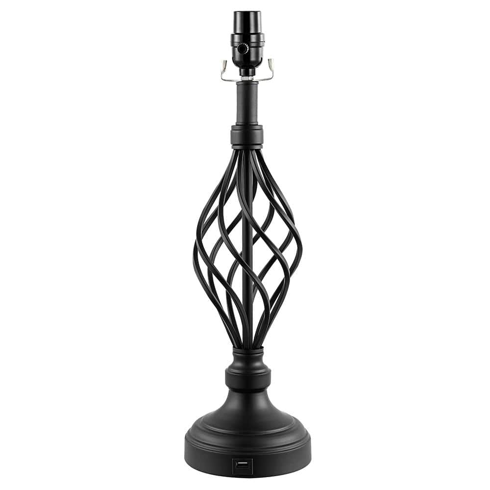 28 in. Bronze Table Lamps Set with White Linen Shade and USB Ports