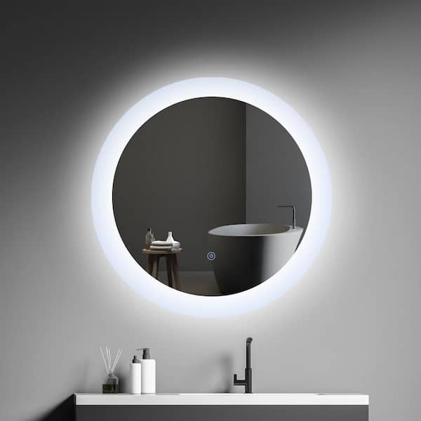 Modland Yuris 24 in. W x 24 in. H Round Frameless Anti-Fog Brightness LED Wall Mount Bathroom Vanity Mirror in Silver