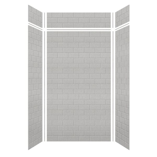 Transolid Saramar 48 in. W x 96 in. H x 36 in. D 6-Piece Glue to Wall Alcove Shower Wall Kit with Extension in Grey Beach