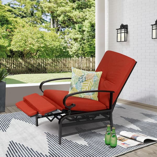 Suncrown Adjustable Black Metal Outdoor Recliner with Red Cushions  HD-F08B813 - The Home Depot