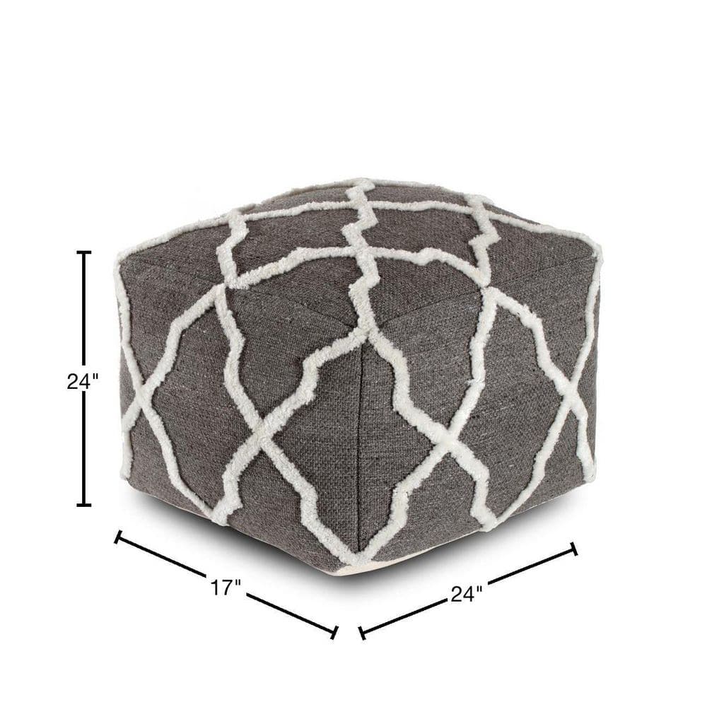 Gray and Ivory Tufted Jute and Polyester Pouf