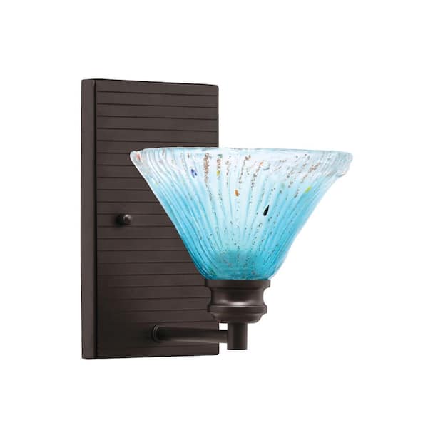 Unbranded Albany 1-Light Espresso Wall Sconce 7 in. Teal Crystal Glass