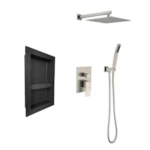 Bathroom 3-Spray Square High Pressure 12 in. Wall Bar Shower Kit w/ Hand Shower in Brushed Nickel Rainfall Shower System