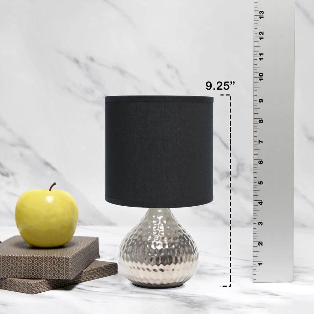 Silver Hammered Metal Table Lamp with Black Fabric Shade