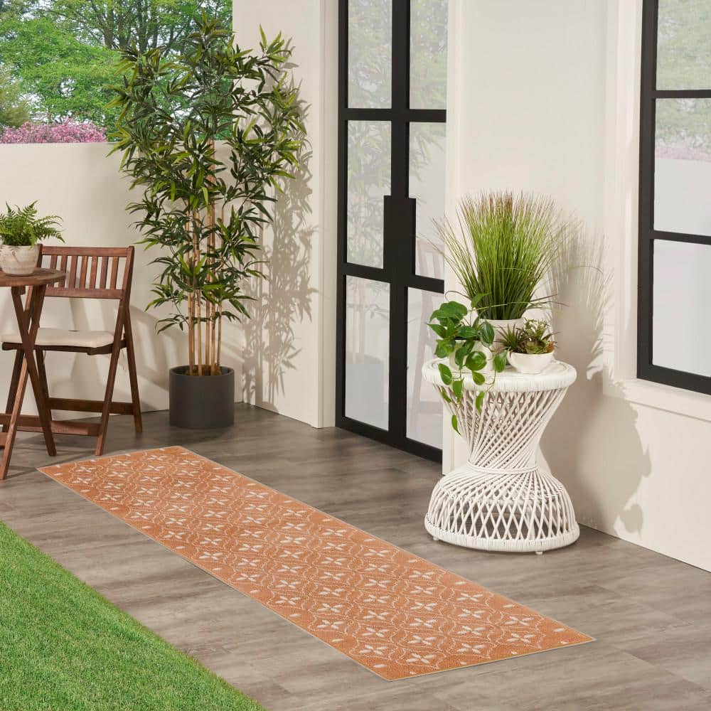 Copper and Ivory Moroccan Trellis Indoor/Outdoor Rug