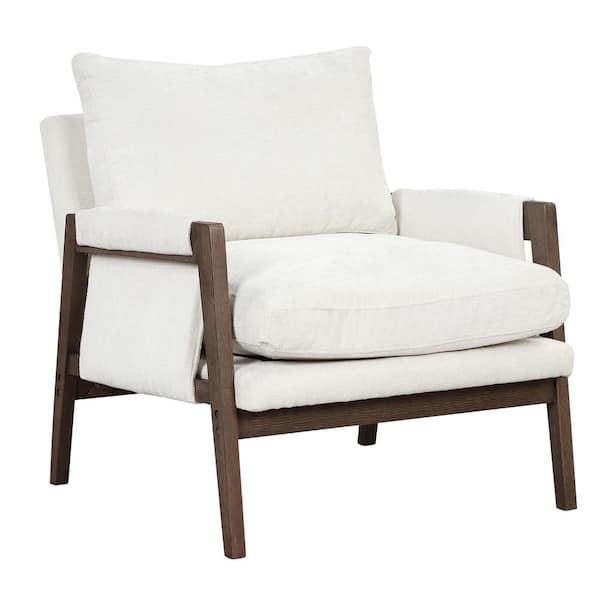 Nestfair White Velvet Arm Chair with Thick Seat Cushion