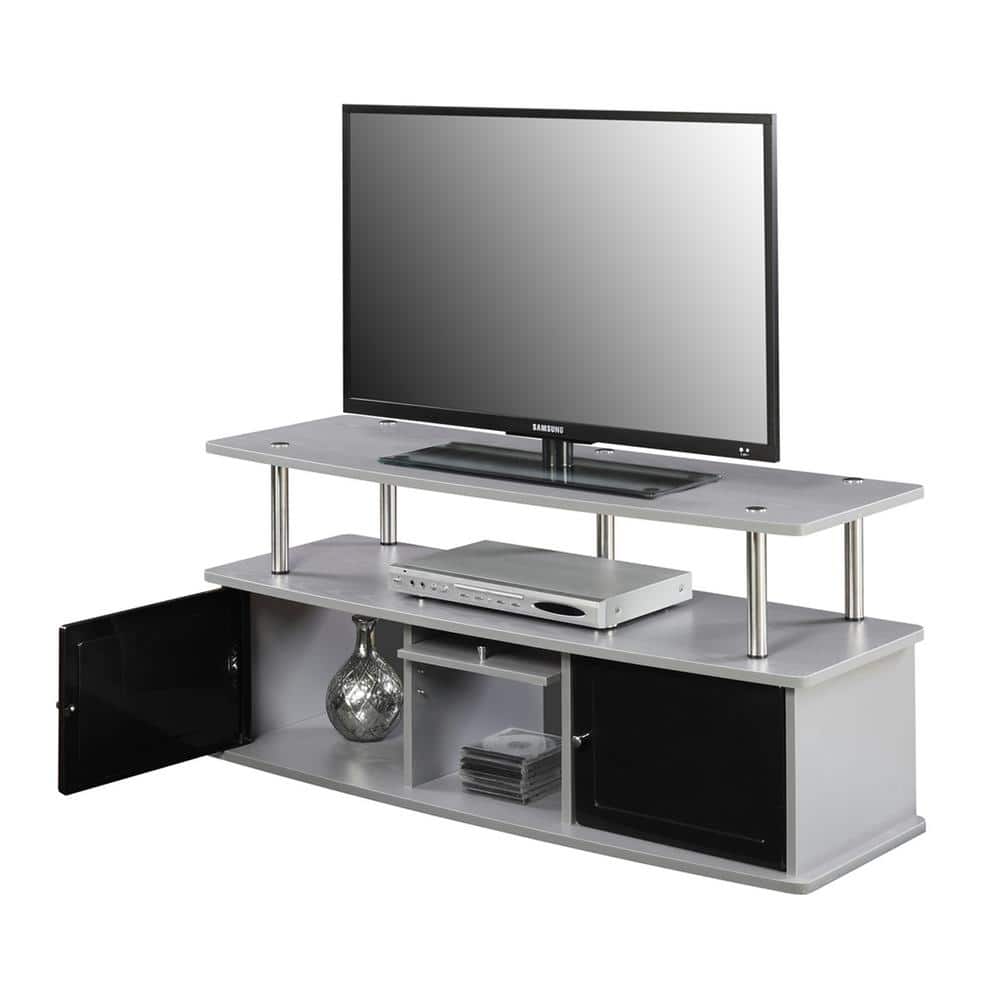 Sleek Gray 48" TV Stand with 3 Storage Cabinets and Metal Accents