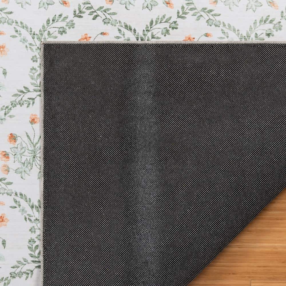 Ivory and Green Floral Synthetic Area Rug, 3x5