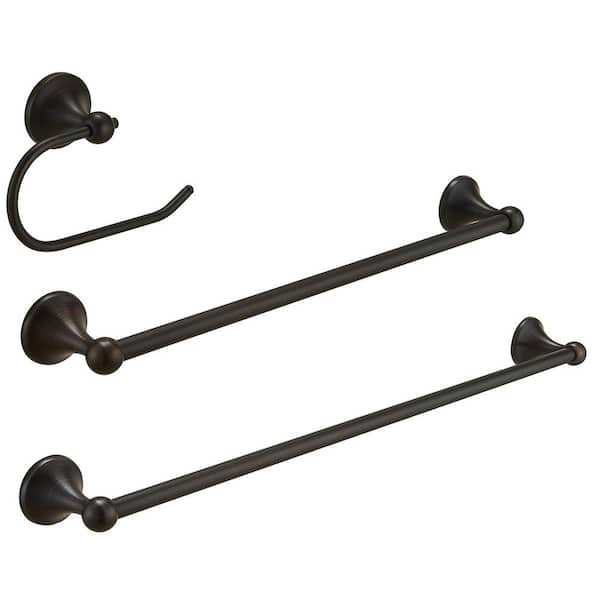 BWE 3-Piece Bath Hardware Set Accessories 18,24 in. Towel Bars and Toilet Paper Holder Towel Ring in Oil Rubbed Bronze