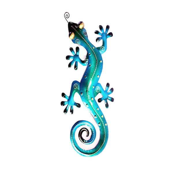 Unbranded Iron Blue Gecko Wall Decor Large