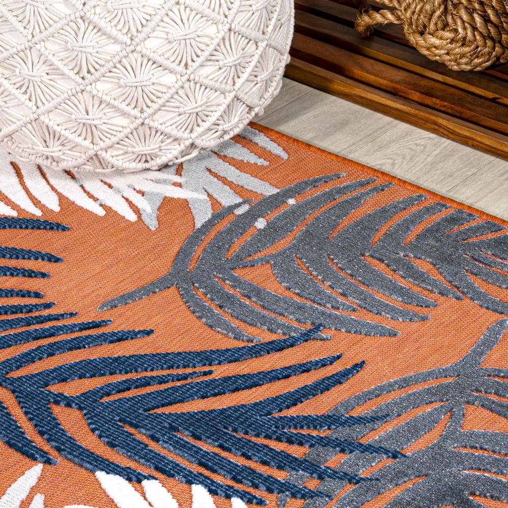 Montego Tropical Palm Orange Navy Ivory 3' x 5' Synthetic Area Rug