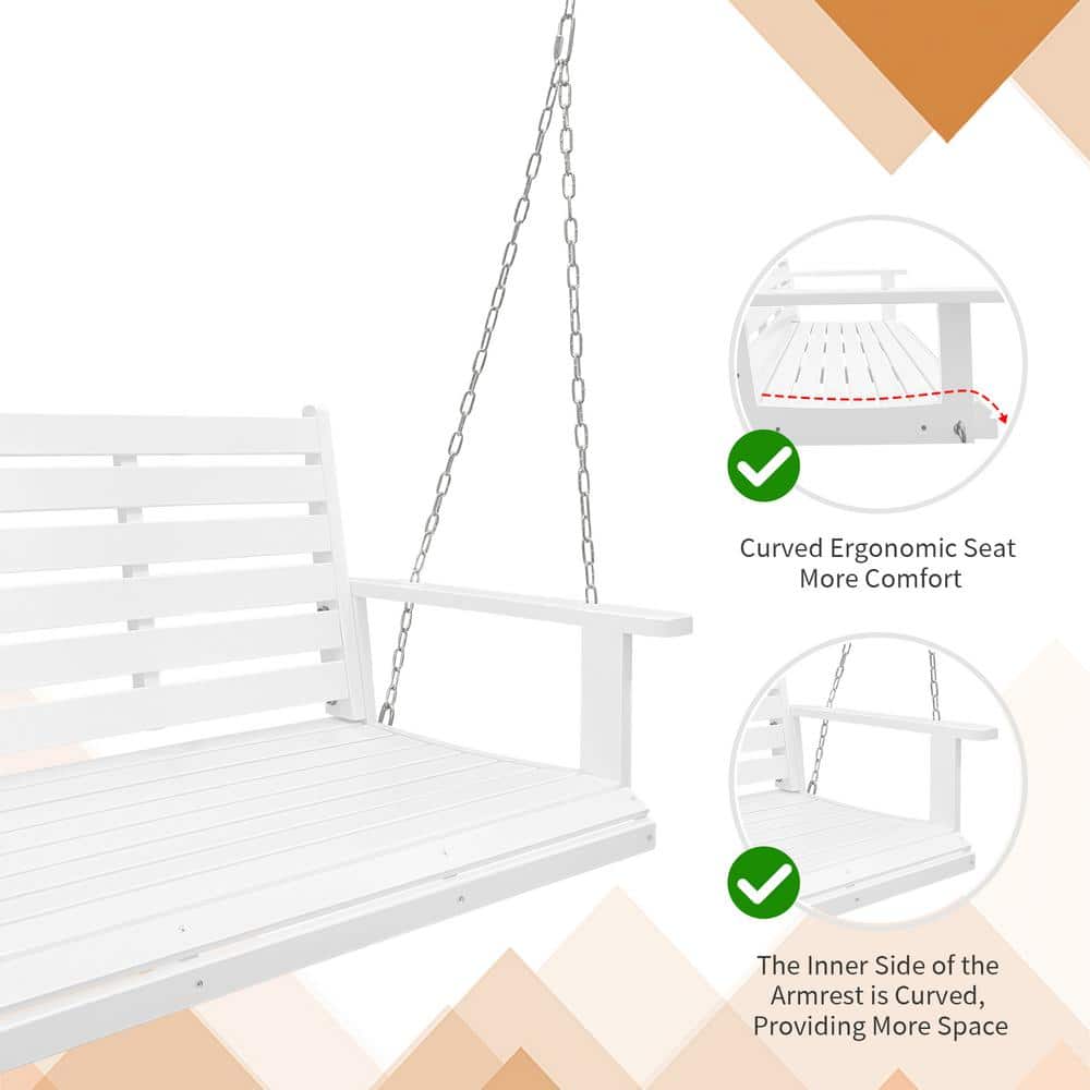 White Wooden Porch Swing with Heavy Duty Chains, 4.5 ft