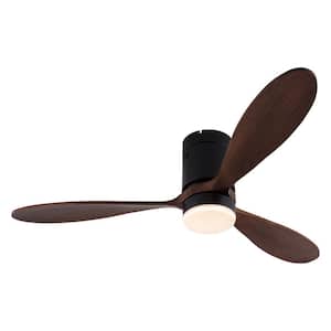 52 in. LED Indoor Black and Brown 6-Speed Adjustable Ceiling Fan with Reversible Motor and Remote