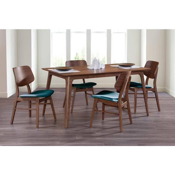 New Classic Furniture Oscar 5-Piece Rectangular Walnut/Teal Wood Top Dining Table Set with 4-Chair