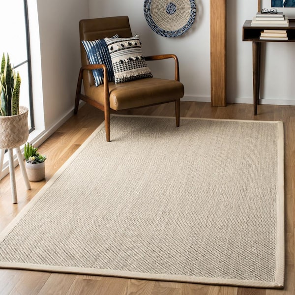 Natural Fiber Marble/Beige 5 ft. x 7 ft. Woven Border Area Rug