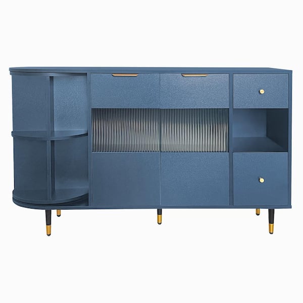 Unbranded 51.1 in. W x 15.7 in. D x 31.5 in. H Navy Blue Linen Cabinet With 2-Doors and 2-Drawers