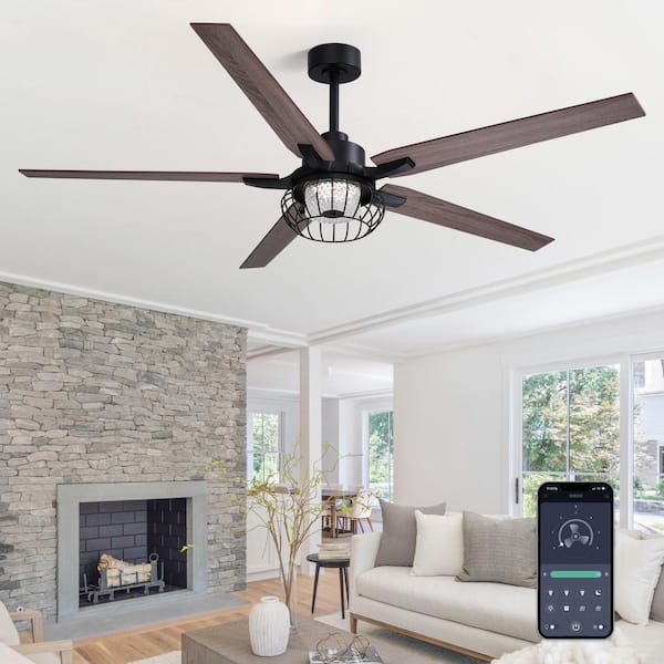 64 in. Smart Indoor Black Standard Ceiling Fan with Color Changing and Dimmable LED Light Included Fan Light with Remote