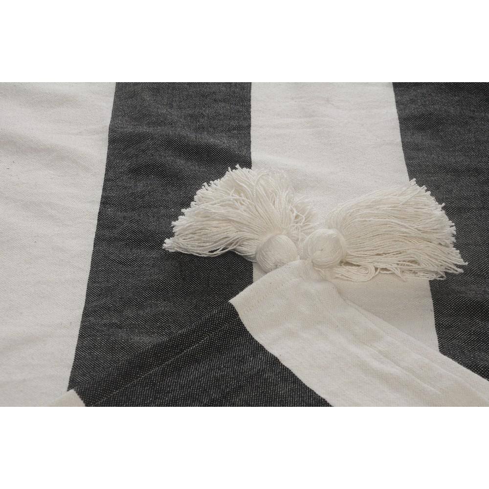 Charcoal and Ivory Striped Cotton Tasseled Throw Blanket
